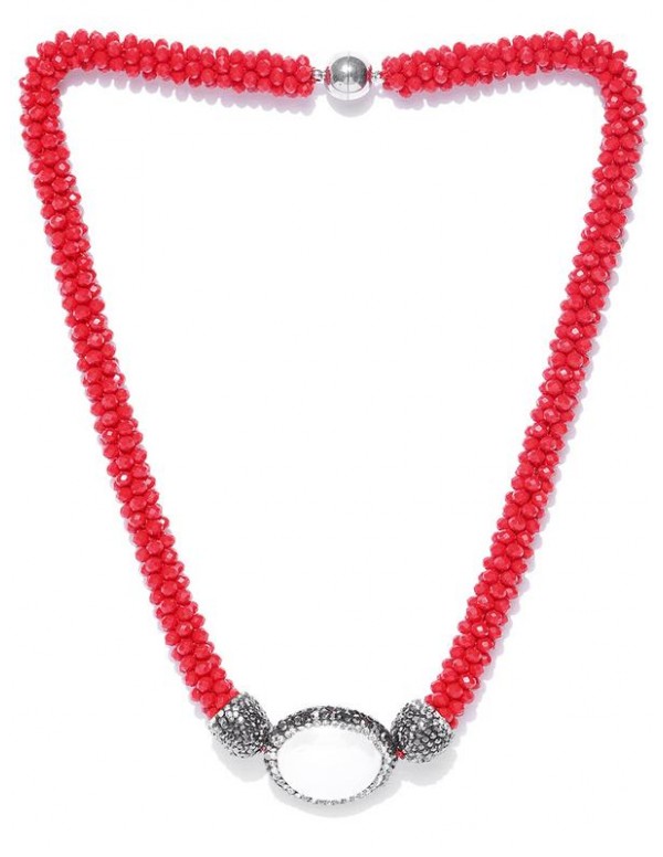 Red Copper-Plated Beaded Necklace 8049