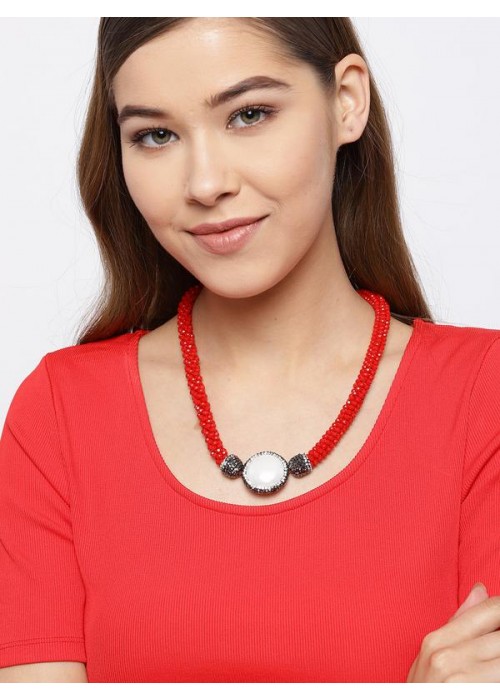 Red Copper-Plated Beaded Necklace 8049