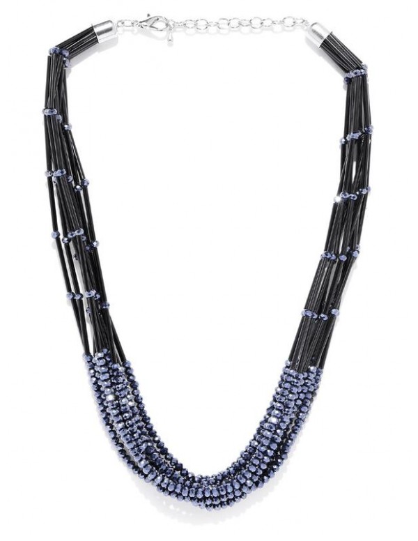 Jewels Galaxy Black & Gunmetal-Toned Copper-Plated Beaded Multi-Stranded Necklace 8050