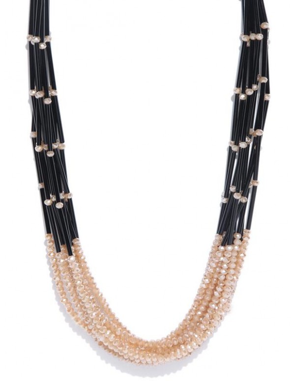 Jewels Galaxy Beige & Black Copper-Plated Beaded Multi-Stranded Necklace 8054