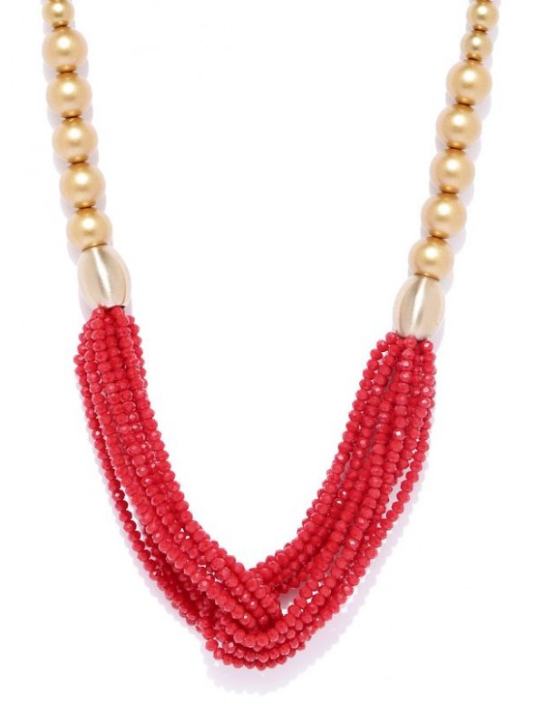 Jewels Galaxy Red Gold-Plated Beaded Multi-Strande...