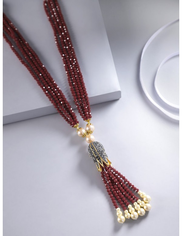 Jewels Galaxy Gold Toned Red Beads Contemporary Necklace Set 8059