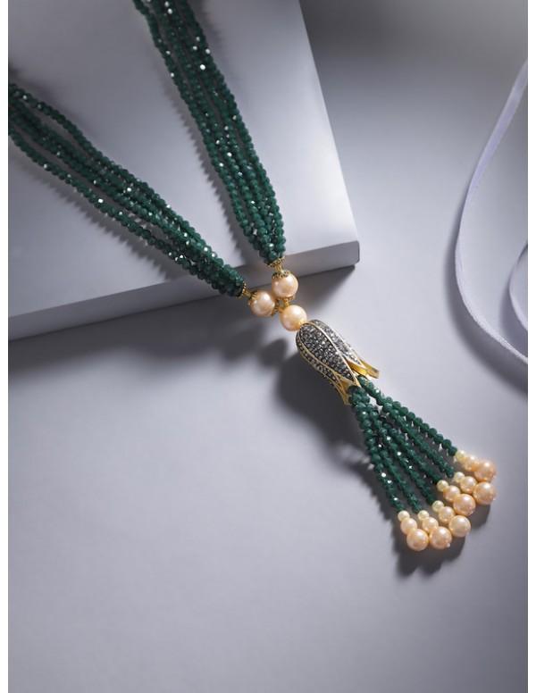 Jewels Galaxy Gold Toned Green Beads Contemporary Necklace Set 8060