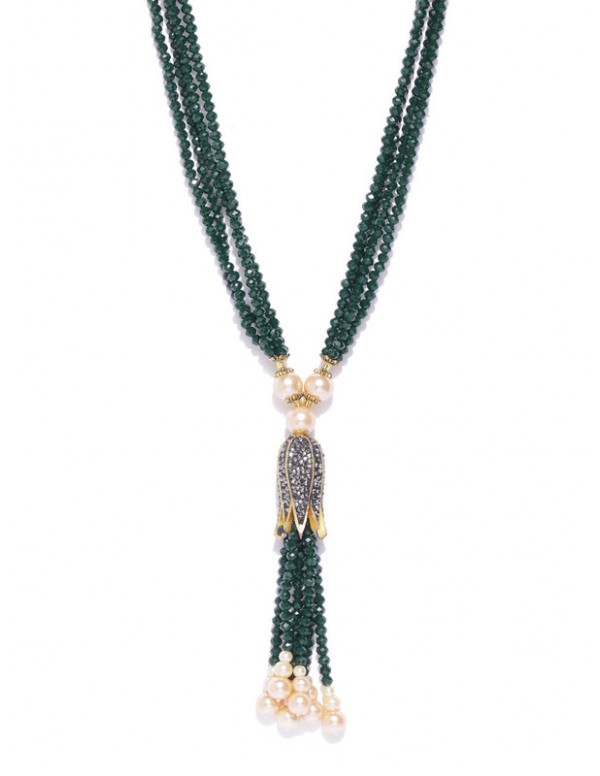 Jewels Galaxy Gold Toned Green Beads Contemporary Necklace Set 8060