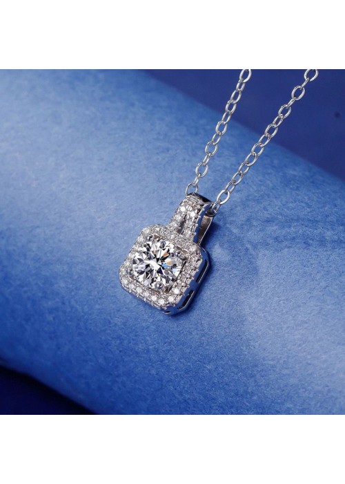 Jewels Galaxy Silver Plated Crystal Studded Square Shape Anti Tarnish Solitaire Pendant