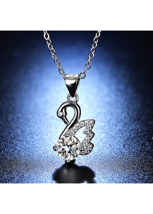 Jewels Galaxy Silver Plated Crystal Studded Swan inspired Anti Tarnish Pendant