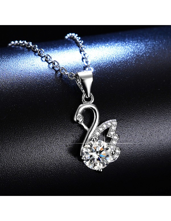 Jewels Galaxy Silver Plated Crystal Studded Swan inspired Anti Tarnish Pendant