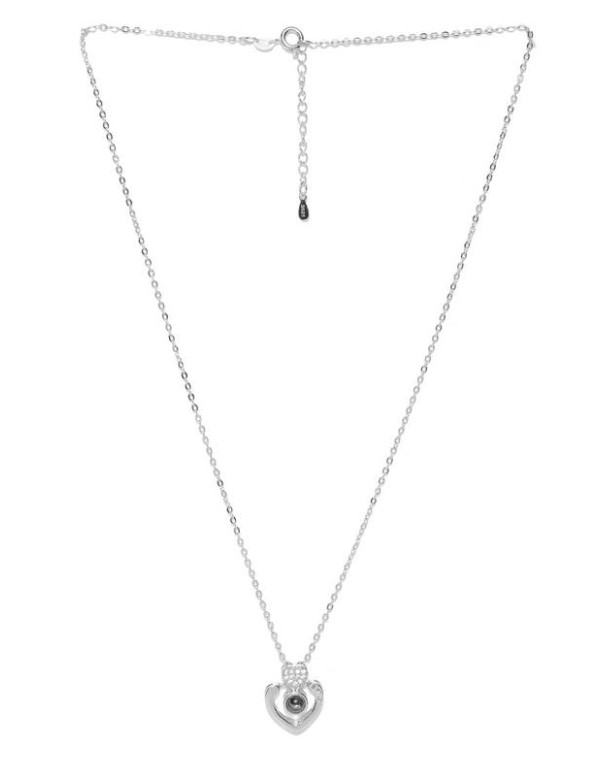 Black Silver-Plated Stone-Studded Pendant with Chain 22005