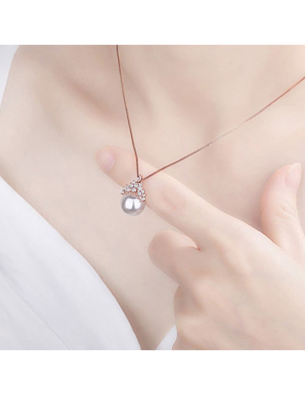 Jewels Galaxy Rose Gold Plated American Diamond Studded Crown Like Pearl Studded Korean Pendant