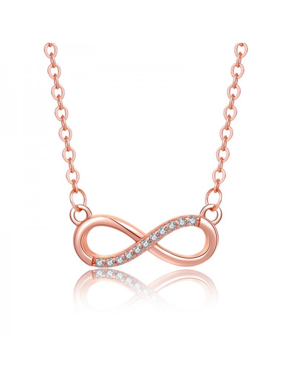 Jewels Galaxy Rose Gold Plated American Diamond Studded Infinity Shape Korean Pendant