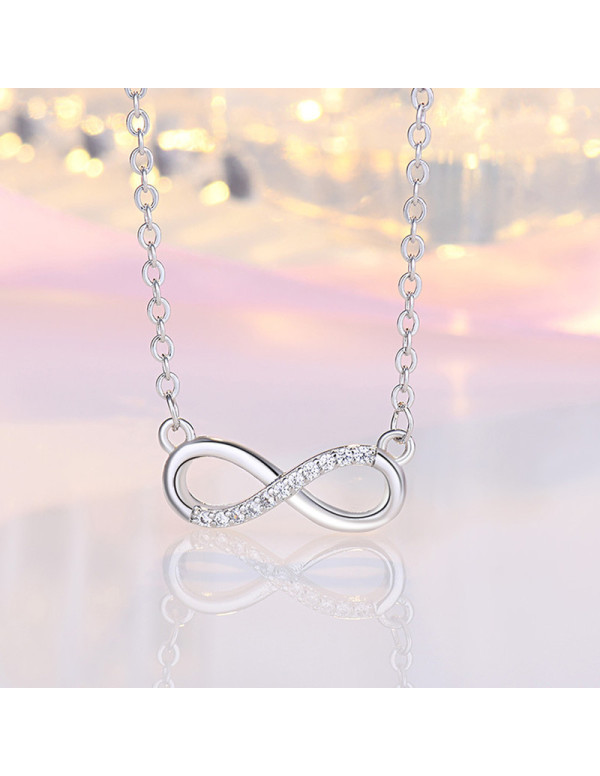 Jewels Galaxy Silver Plated American Diamond Studded Infinity Shape Korean Pendant