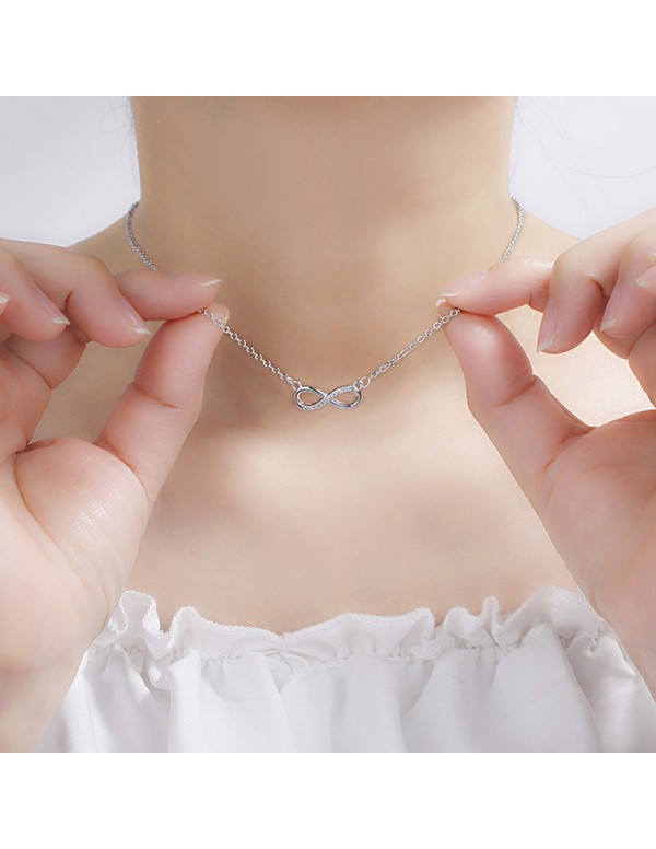 Jewels Galaxy Silver Plated American Diamond Studded Infinity Shape Korean Pendant