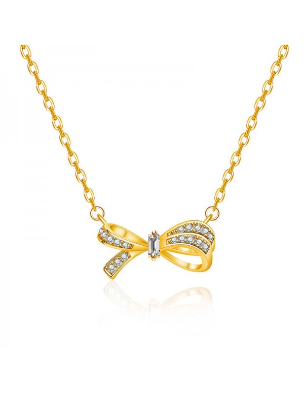 Jewels Galaxy Gold Plated American Diamond Studded Bow Like Contemporary Korean Pendant