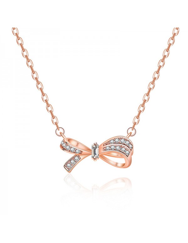 Jewels Galaxy Rose Gold Plated American Diamond Studded Bow Like Contemporary Korean Pendant