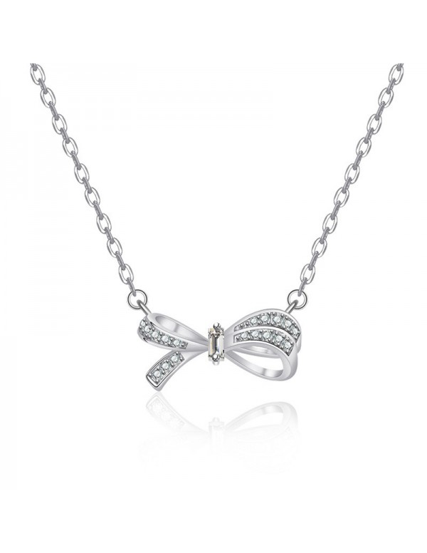 Jewels Galaxy Silver Plated American Diamond Studded Bow Like Contemporary Korean Pendant