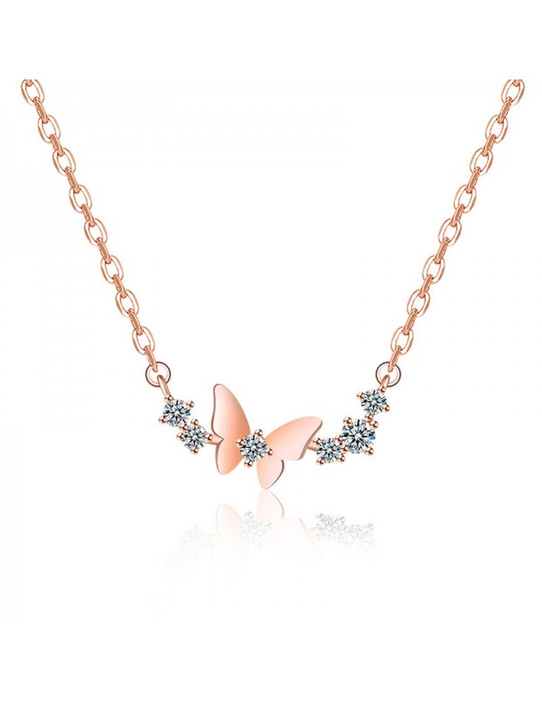 Jewels Galaxy Rose Gold Plated American Diamond Studded Butterfly Themed Contemporary Pendant