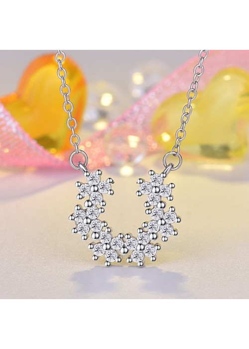Jewels Galaxy Silver Plated American Diamond Studded Half Hoop Floral Pendant