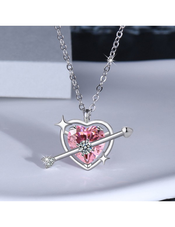 Jewels Galaxy Silver Plated American Diamond Studded Pink Heart Themed Pendant