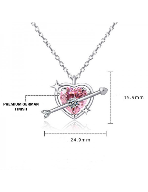 Jewels Galaxy Silver Plated American Diamond Studded Pink Heart Themed Pendant