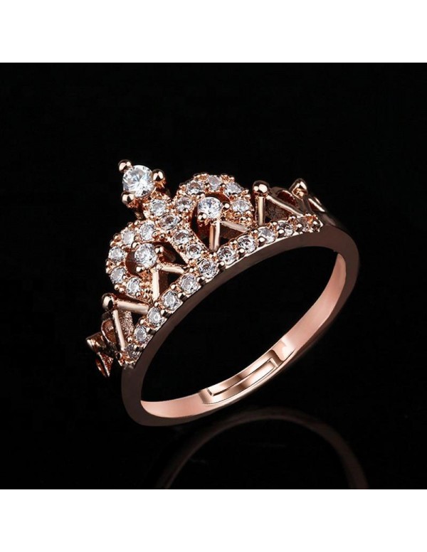 Jewels Galaxy Women's Fashion AD Crown Design Rose Gold Plated Plushy Ring For Women/Girls 5042