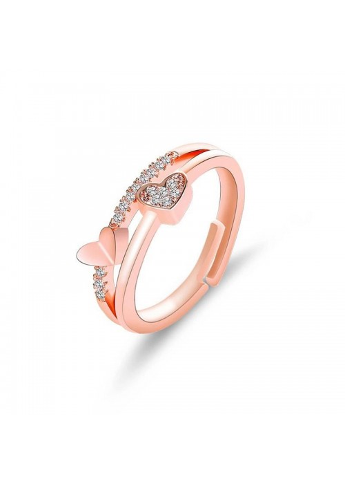 Jewels  Galaxy Adorable American Diamond Heart Designs Rose Gold Plated Adjustable Ring For Women/Girls 5044