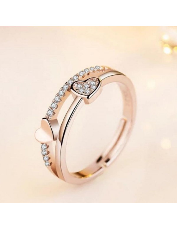 Jewels  Galaxy Adorable American Diamond Heart Designs Rose Gold Plated Adjustable Ring For Women/Girls 5044