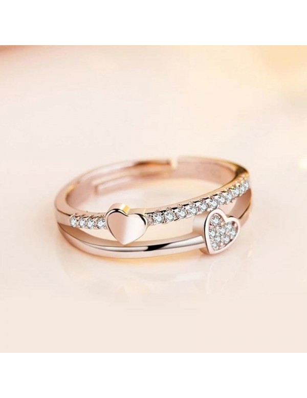 Jewels  Galaxy Adorable American Diamond Heart Designs Rose Gold Plated Adjustable Ring For Women/Girls 5044