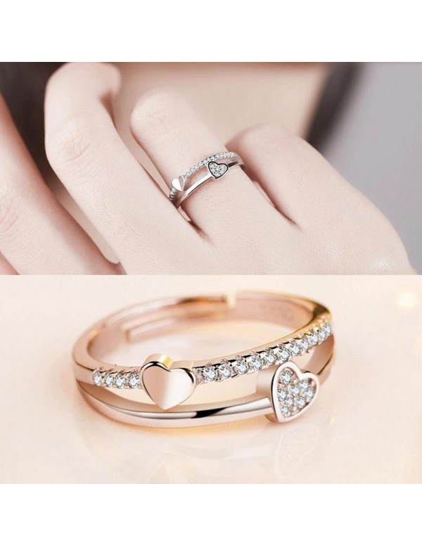 Jewels  Galaxy Adorable American Diamond Heart Designs Rose Gold Plated Adjustable Ring For Women/Girls 5044