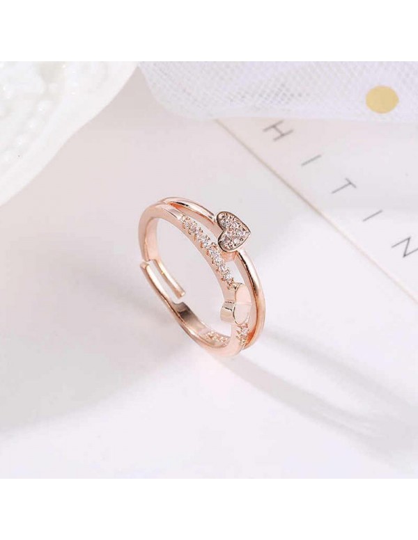 Jewels  Galaxy Adorable American Diamond Heart Designs Rose Gold Plated Adjustable Ring For Women/Girls 5044