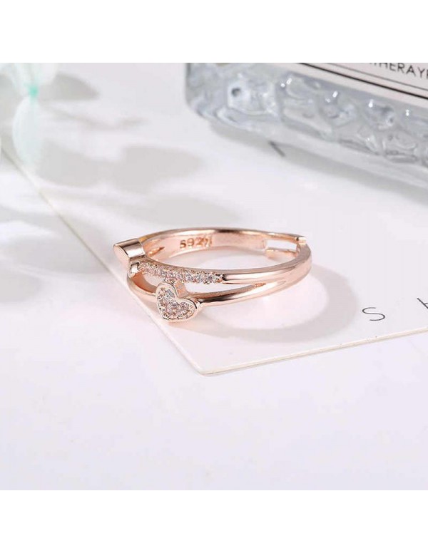 Jewels  Galaxy Adorable American Diamond Heart Designs Rose Gold Plated Adjustable Ring For Women/Girls 5044
