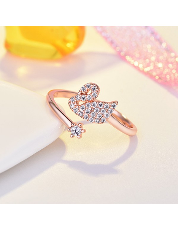 Jewels Galaxy Rose Gold Plated American Diamond Studded Swan Shape Contemporary Korean Finger Ring