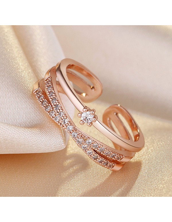 Jewels Galaxy Rose Gold Plated American Diamond Studded Contemporary Korean Finger Ring