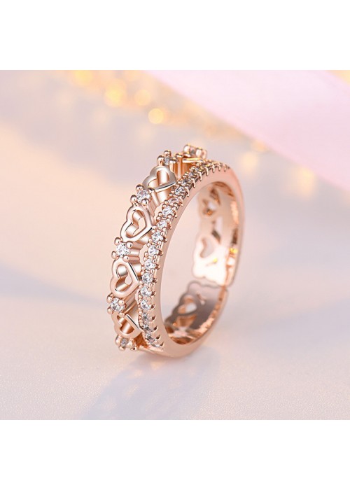 Jewels Galaxy Rose Gold Plated American Diamond Studded Hearts inspired Contemporary Finger Ring