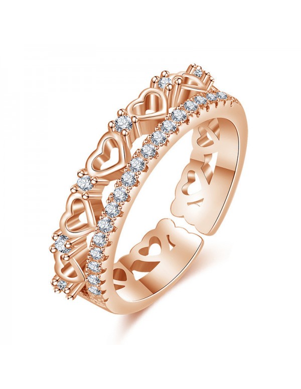 Jewels Galaxy Rose Gold Plated American Diamond Studded Hearts inspired Contemporary Finger Ring