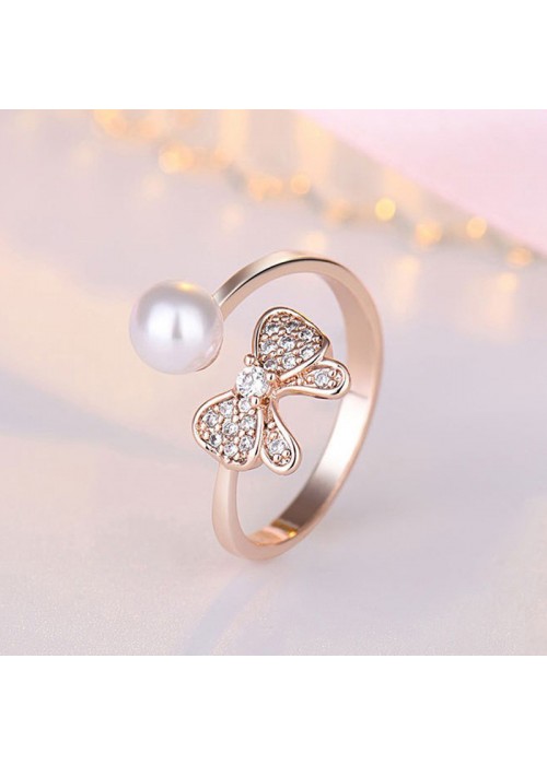 Jewels Galaxy Rose Gold Plated American Diamond Studded Butterfly Shape Contemporary Finger Ring