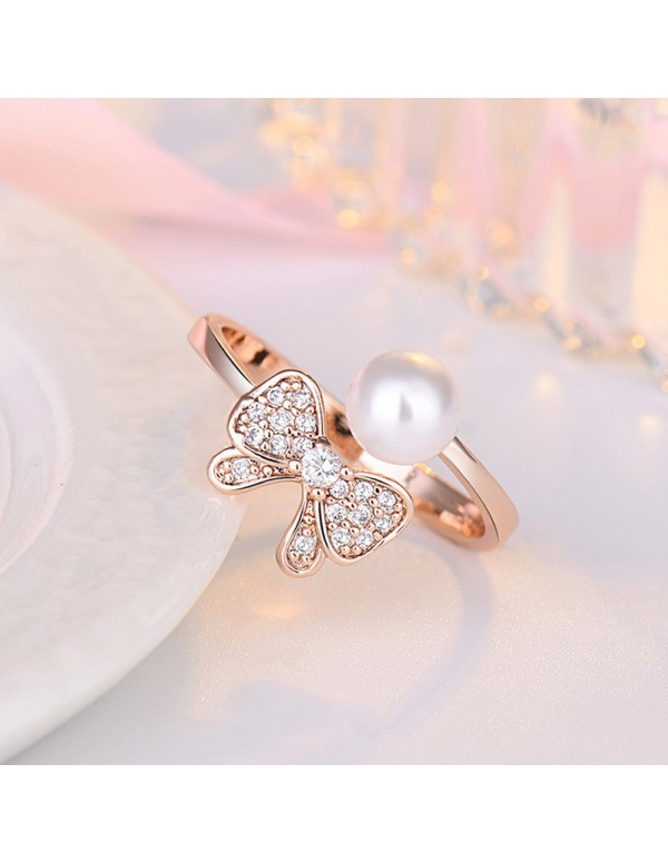 Jewels Galaxy Rose Gold Plated American Diamond Studded Butterfly Shape Contemporary Finger Ring