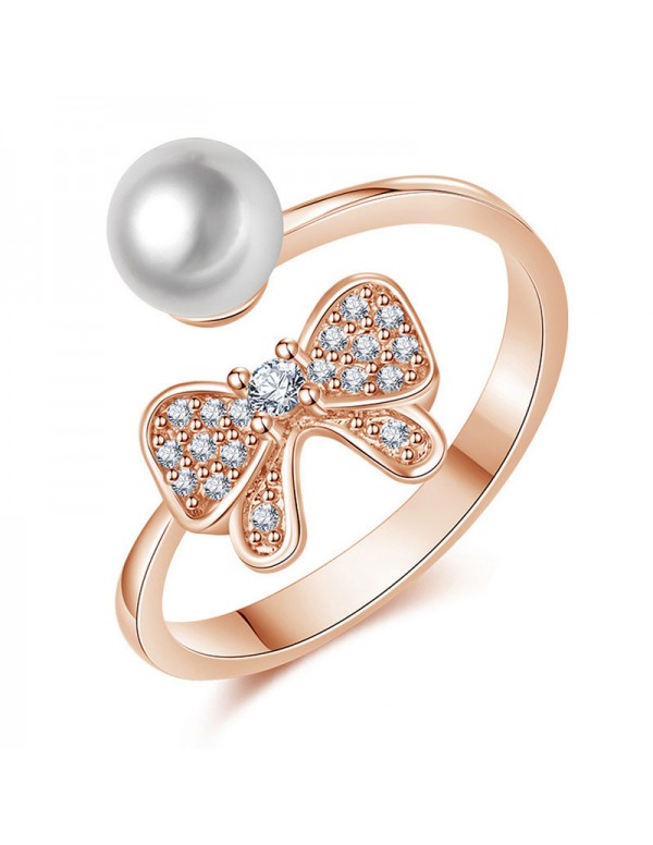 Jewels Galaxy Rose Gold Plated American Diamond Studded Butterfly Shape Contemporary Finger Ring