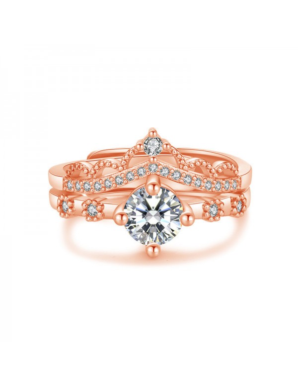 Jewels Galaxy Rose Gold Plated American Diamond Studded Crown Shape Contemporary Korean Finger Ring
