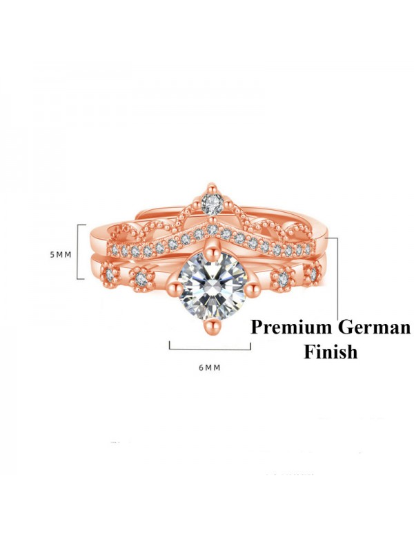 Jewels Galaxy Rose Gold Plated American Diamond Studded Crown Shape Contemporary Korean Finger Ring