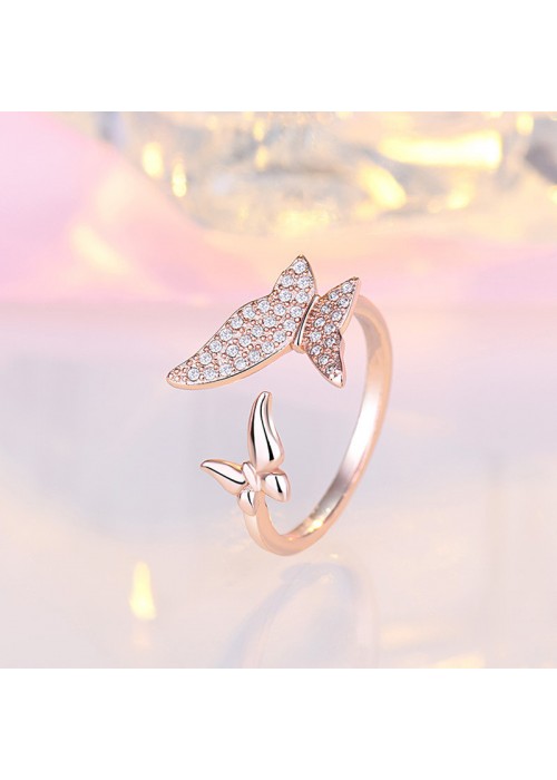 Jewels Galaxy Rose Gold Plated American Diamond Studded Butterfly Shape Contemporary Finger Ring