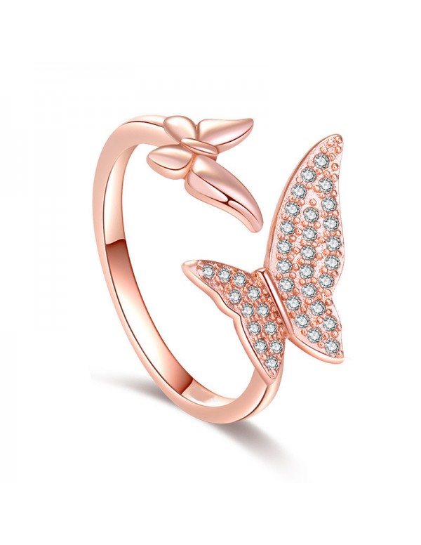 Jewels Galaxy Rose Gold Plated American Diamond Studded Butterfly Shape Contemporary Finger Ring