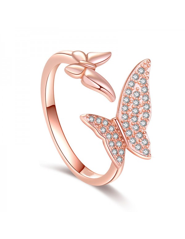 Jewels Galaxy Rose Gold Plated American Diamond Studded Butterfly Shape Contemporary Finger Ring