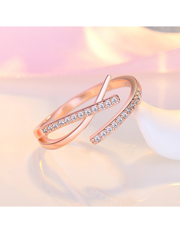 Jewels Galaxy Rose Gold Plated American Diamond Studded Contemporary Korean Finger Ring