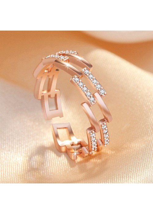 Jewels Galaxy Rose Gold Plated American Diamond Studded Contemporary Korean Finger Ring