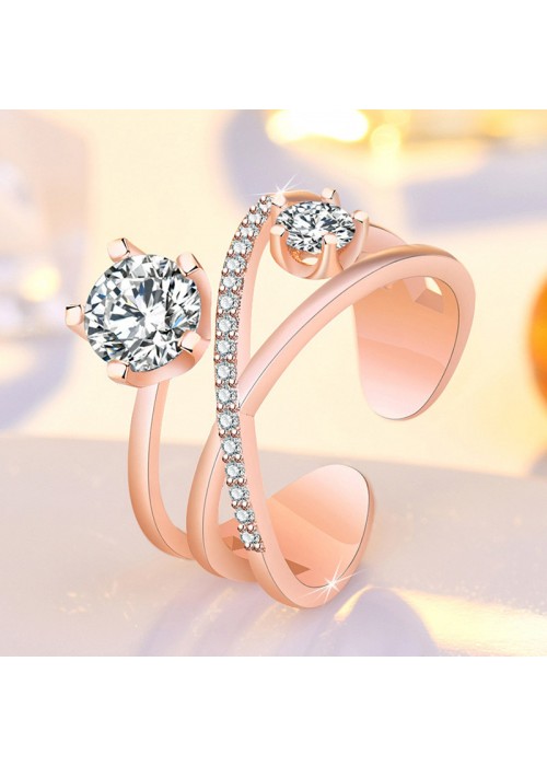 Jewels Galaxy Rose Gold Plated American Diamond Studded Contemporary Korean Finger Ring