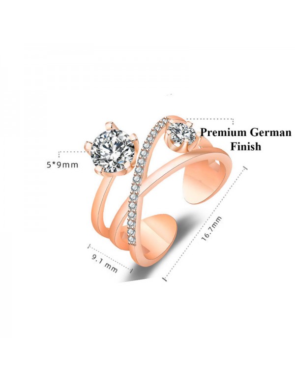 Jewels Galaxy Rose Gold Plated American Diamond Studded Contemporary Korean Finger Ring