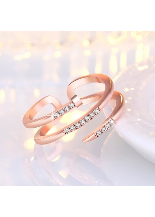 Jewels Galaxy Rose Gold Plated American Diamond Studded Nail Shape Contemporary Korean Finger Ring