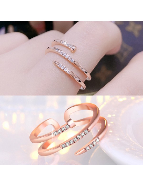 Jewels Galaxy Rose Gold Plated American Diamond Studded Nail Shape Contemporary Korean Finger Ring