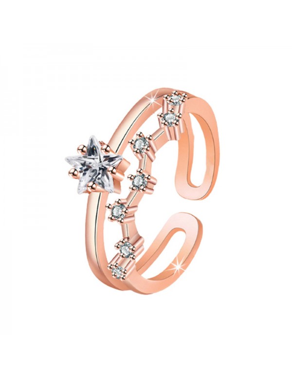 Jewels Galaxy Rose Gold Plated American Diamond Studded Star Shape Contemporary Korean Finger Ring