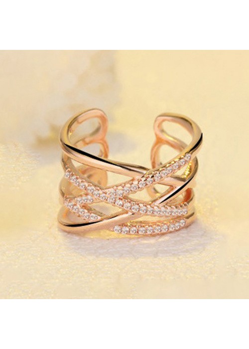 Jewels Galaxy Rose Gold Plated American Diamond Studded Contemporary Korean Finger Ring